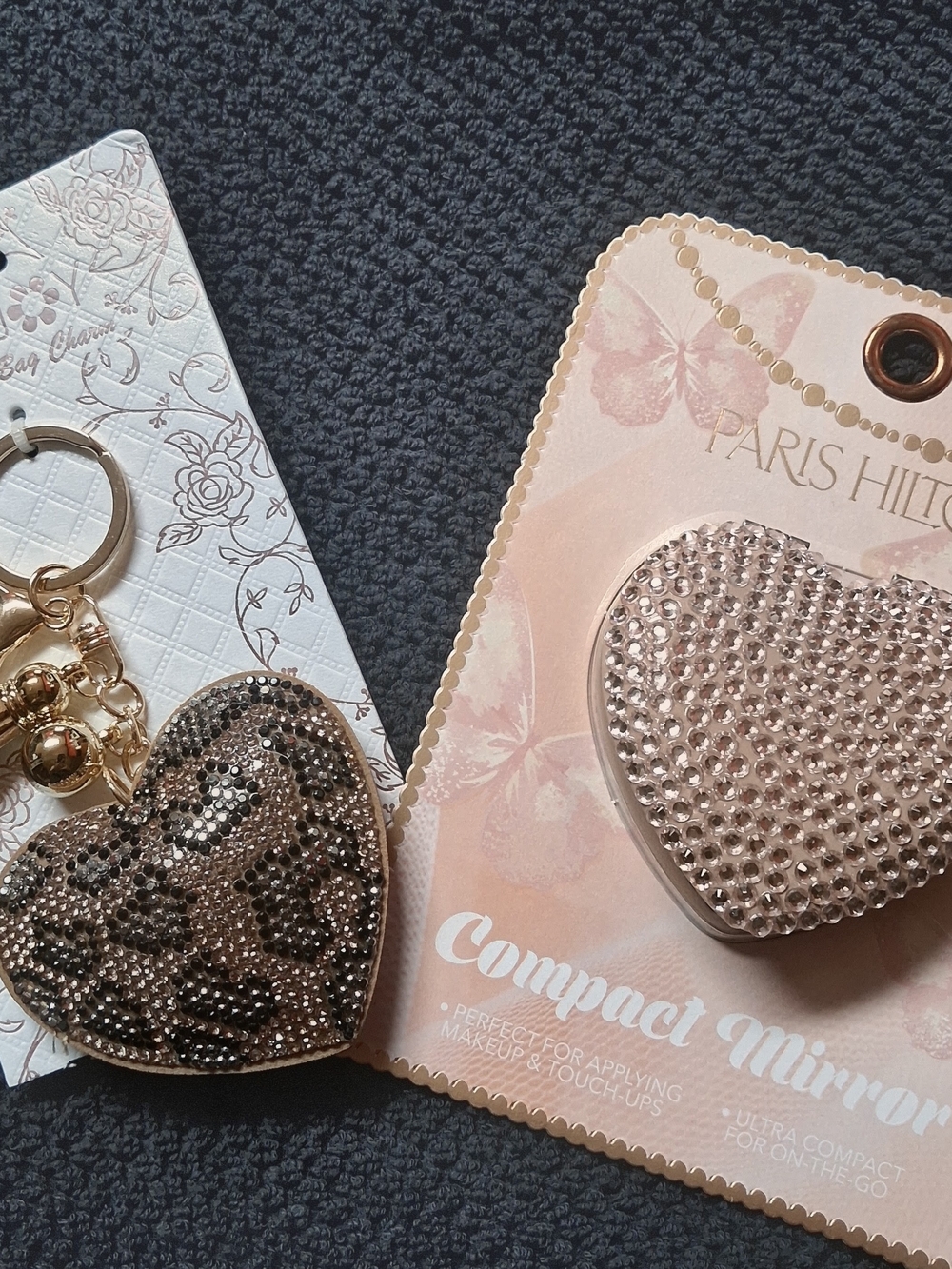 Paris Hilton Rose Gold & Gold Heart Keychain & Compact Mirror Duo